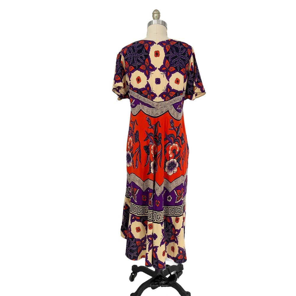 Vtg Jaya Baya Batik Floral Midi Dress size M/L Indonesia Wax Block Print - Picture 4 of 11
